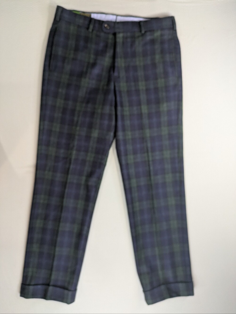 Sid Mashburn Flannel Wool Trouser Mens 34x29 Tartan Plaid Pleated Cuffed Pants